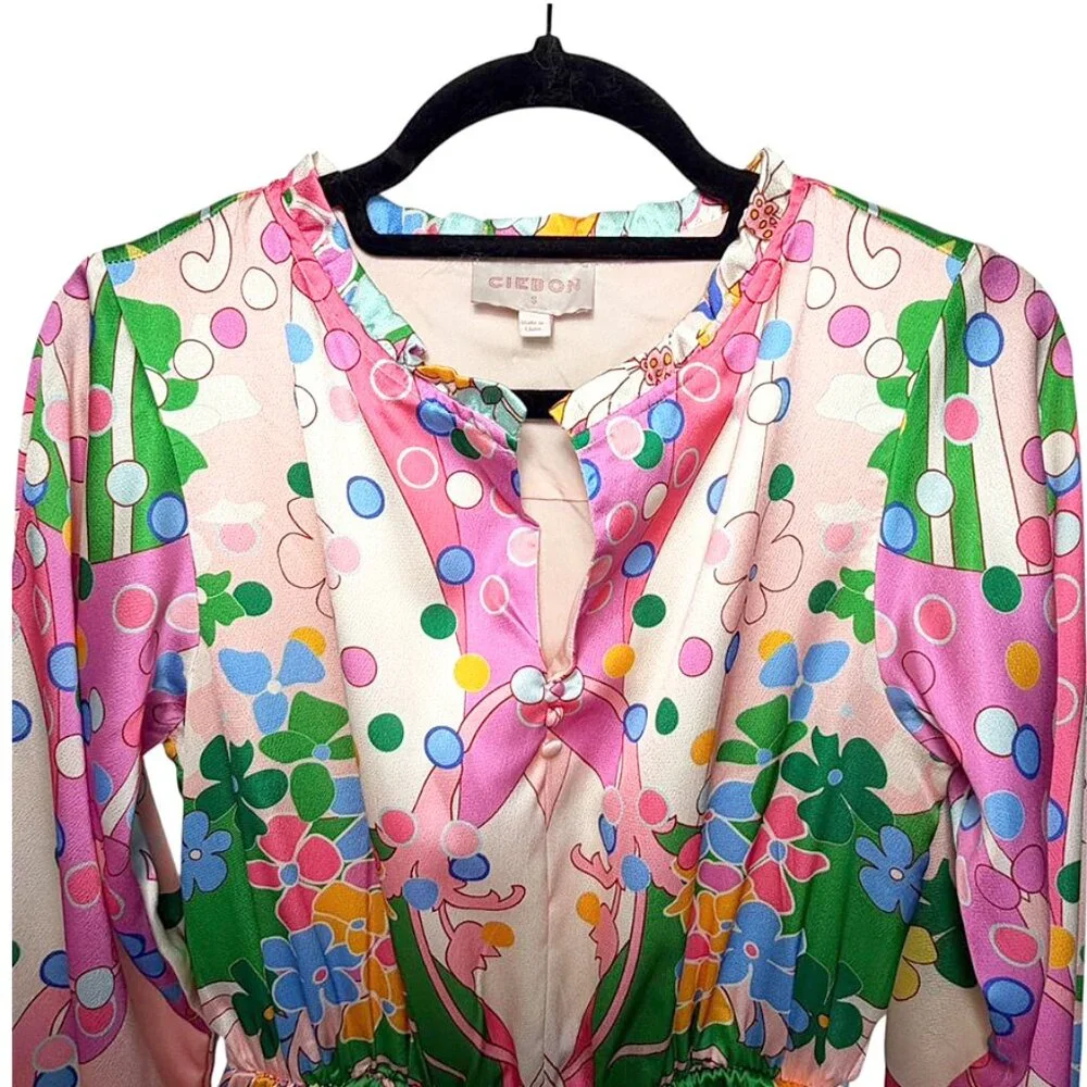 CIEBON Irena Floral Long Sleeve Satin Dress - Picture 5 of 11